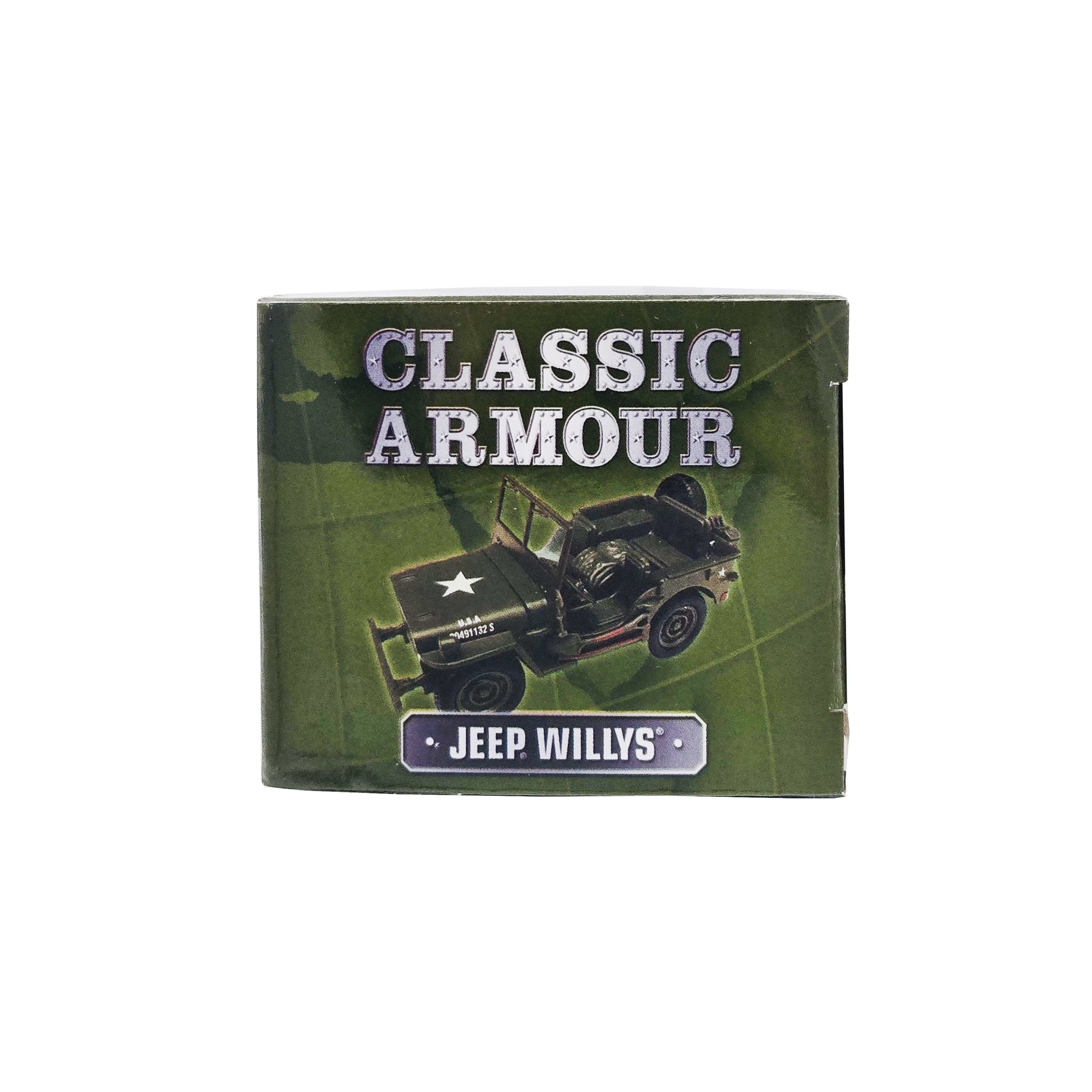 WowToyz® Classic Armour Willys Jeep 1:32 scale model side of box - detailed packaging with historical design