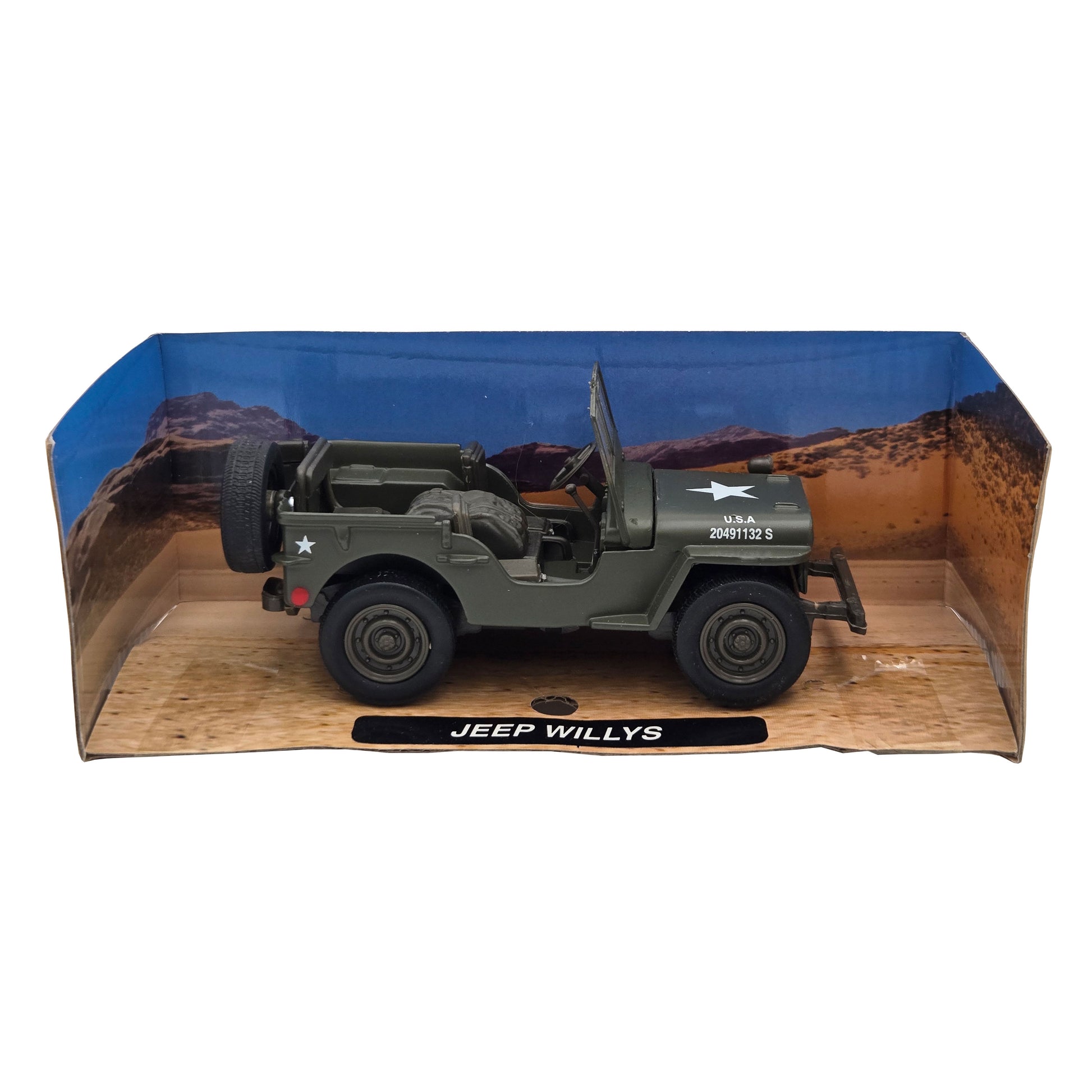 WowToyz® Classic Armour Willys Jeep 1:32 scale model on display - highly detailed military vehicle model
