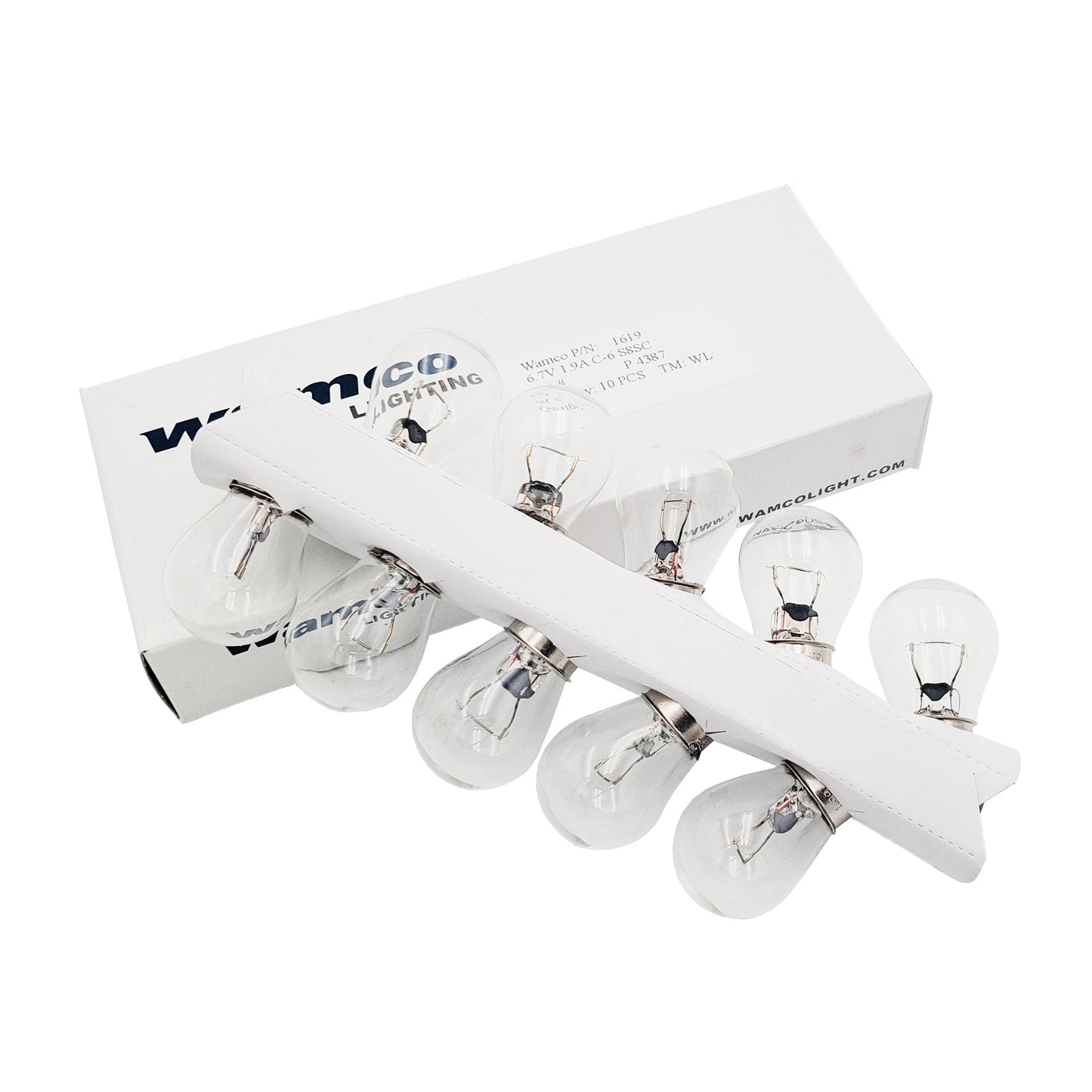 Wamco 1619 aircraft lamps in 10-pack box with S-8 bulb and single-contact bayonet base