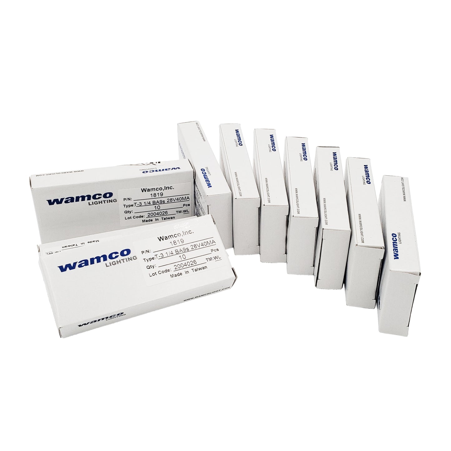 Bulk package of 100 Wamco WL-1819 miniature aircraft lamps, T-3 1/4 BA9s base, 28V 40mA