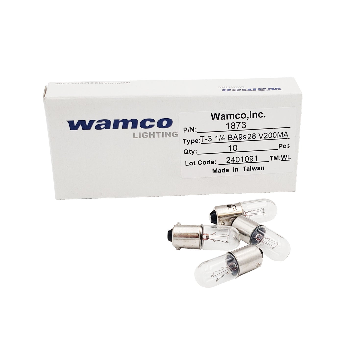 Wamco WL-1873 aircraft lamp 10-pack box, T-3 1/4 BA9s, 28V 200mA