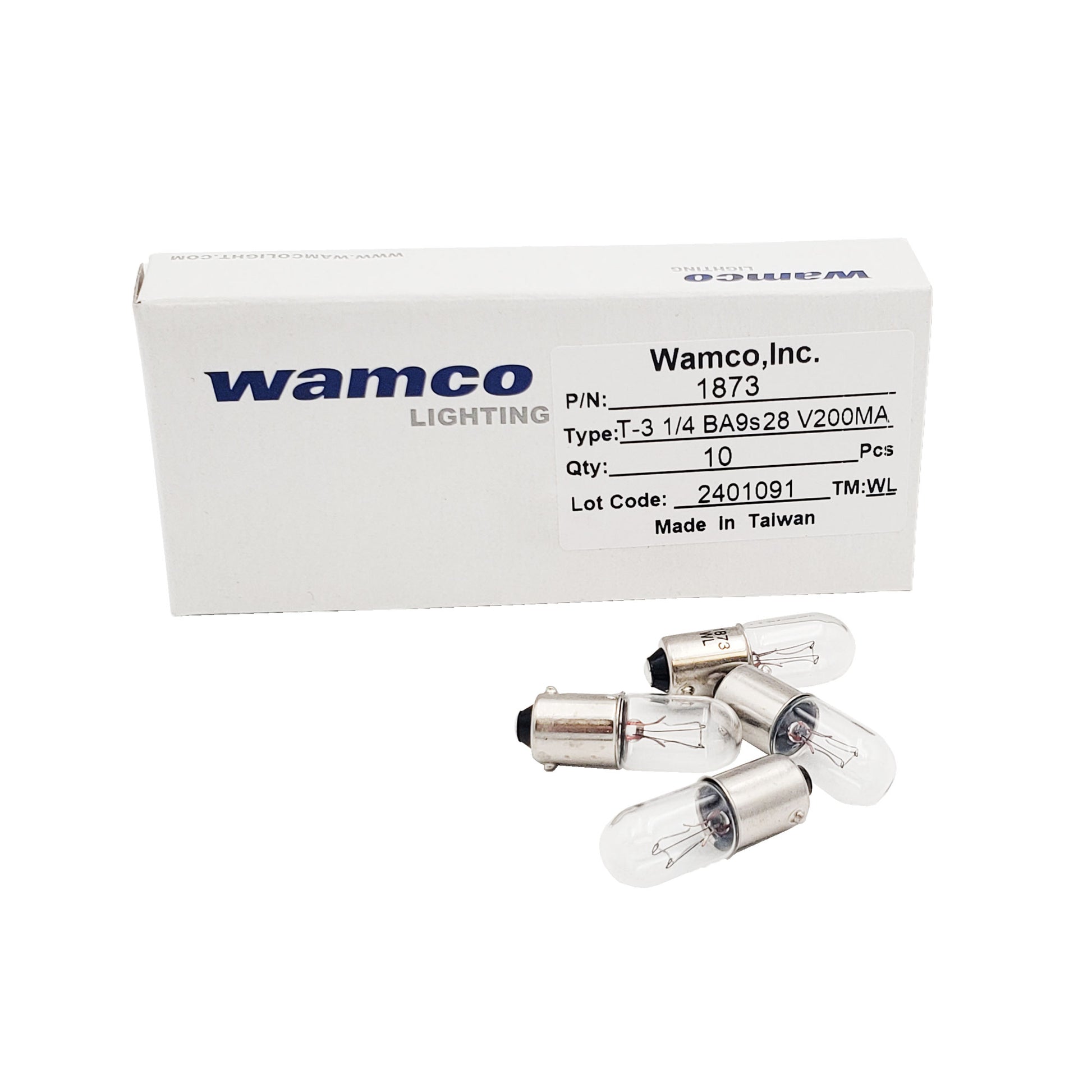 Wamco WL-1873 aircraft lamp 10-pack box, T-3 1/4 BA9s, 28V 200mA