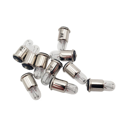 Ten Wamco WL-387 T-1 3/4 midget flange subminiature aircraft lamps displayed on a white background.