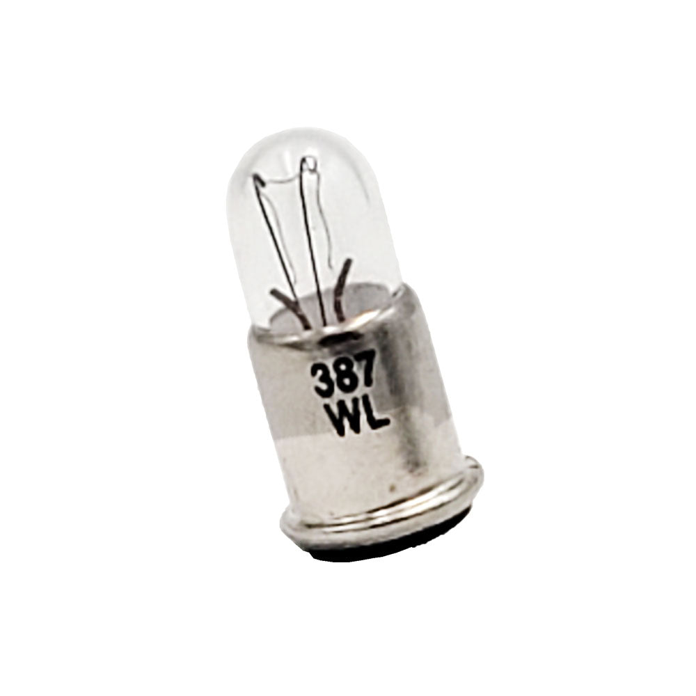 Wamco WL-387 subminiature aircraft lamp with clear T-1 3/4 glass bulb and midget flange base