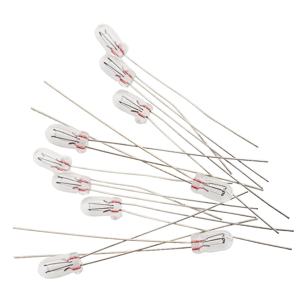 Ten Wamco WL-6838AS15 TPL T-1 wire lead subminiature aircraft lamps with clear glass bulbs