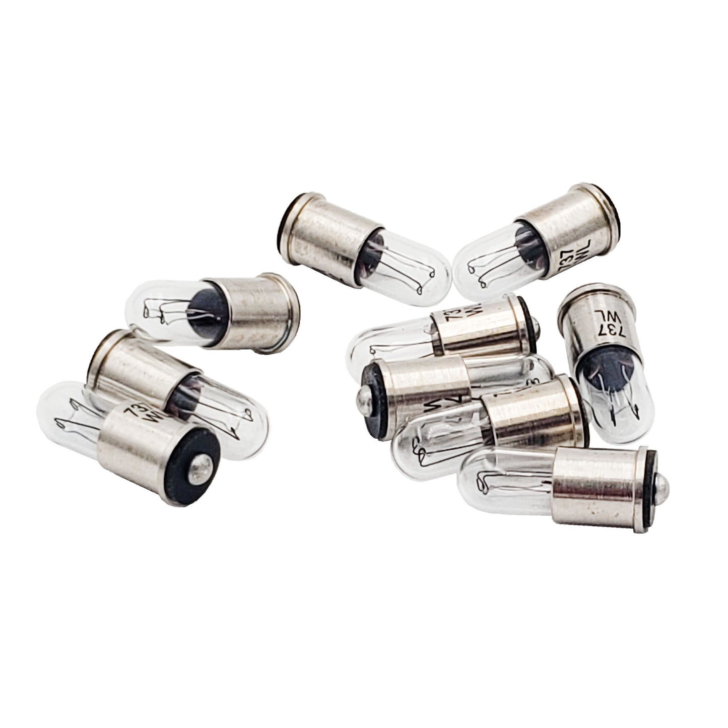 Ten Wamco WL-737 T-1 1/4 midget flange subminiature aircraft lamps displayed on a white background