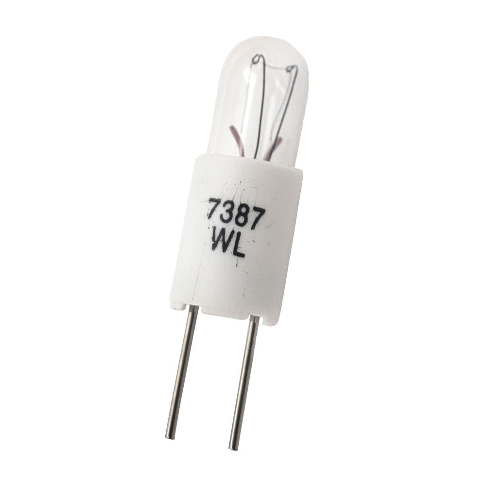 Wamco WL-7387 T-1 3/4 bi-pin subminiature aircraft lamp with white base and dual rigid pins