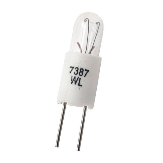 Wamco WL-7387 T-1 3/4 bi-pin subminiature aircraft lamp with white base and dual rigid pins