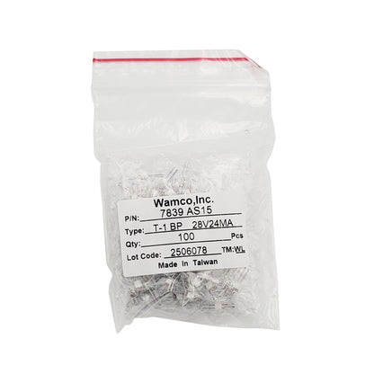 Wamco WL-7839AS15 subminiature aircraft lamps, T-1 bi-pin base, 28V 24mA, 100-pack