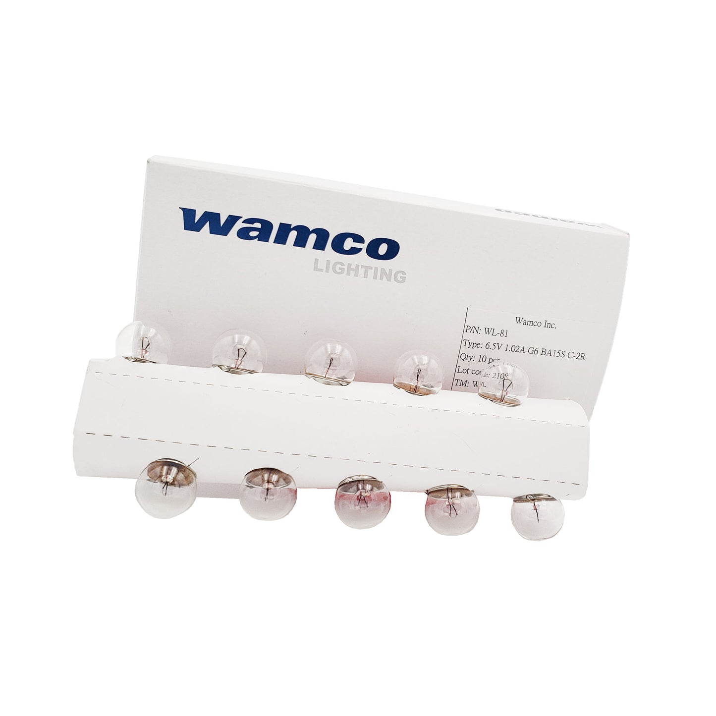 Wamco WL-81 G6 aircraft lamps in 10-pack box, rated 6.5V 1.02A