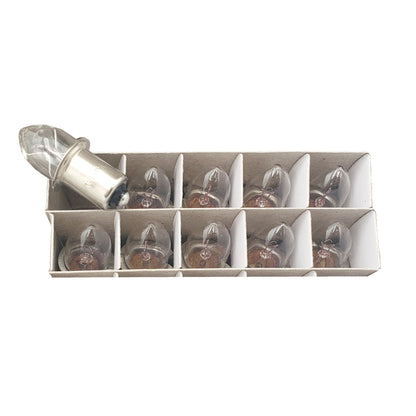Ten-pack of Wamco WL-PR2 flashlight bulbs arranged in cardboard organizer