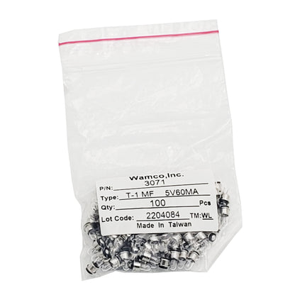Bulk bag of approximately 100 Wamco WL-3071 subminiature aircraft lamps in clear zipper packaging.