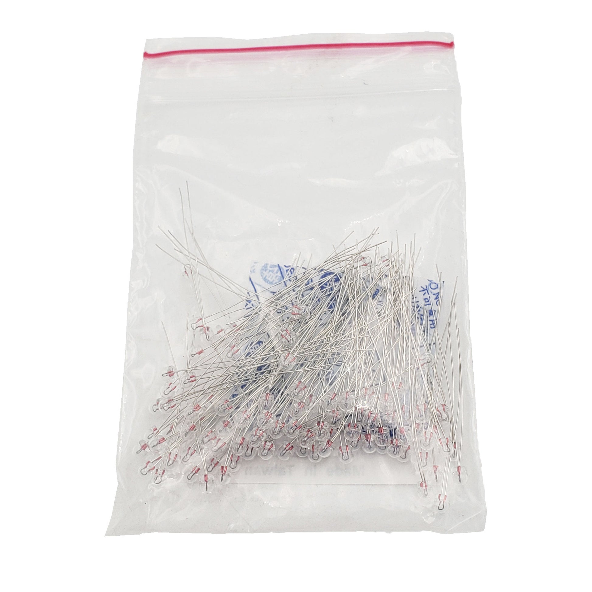 Bulk bag of 100 Wamco 7152AS15 subminiature aircraft lamps with wire leads and desiccant pack