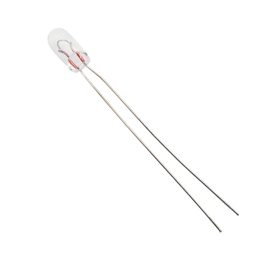 Wamco WL-715 subminiature aircraft lamp with clear glass bulb, internal filament, and dual wire leads