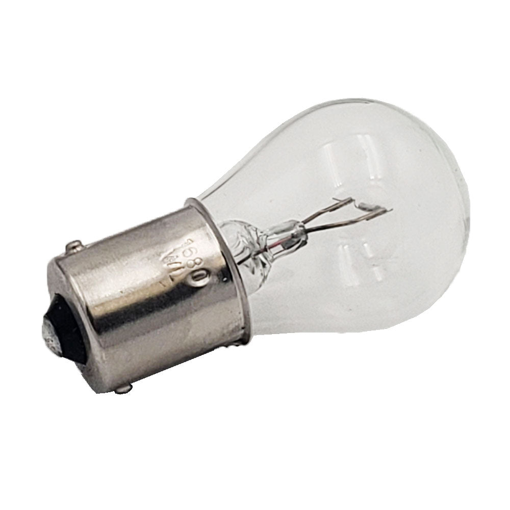 Close-up of Wamco 1680 miniature aircraft lamp with clear T-3 1/4 bulb and BA9s bayonet base