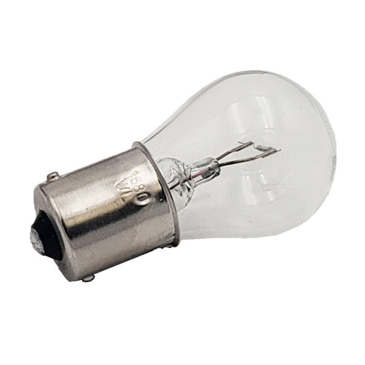 Close-up of Wamco 1680 miniature aircraft lamp with clear T-3 1/4 bulb and BA9s bayonet base
