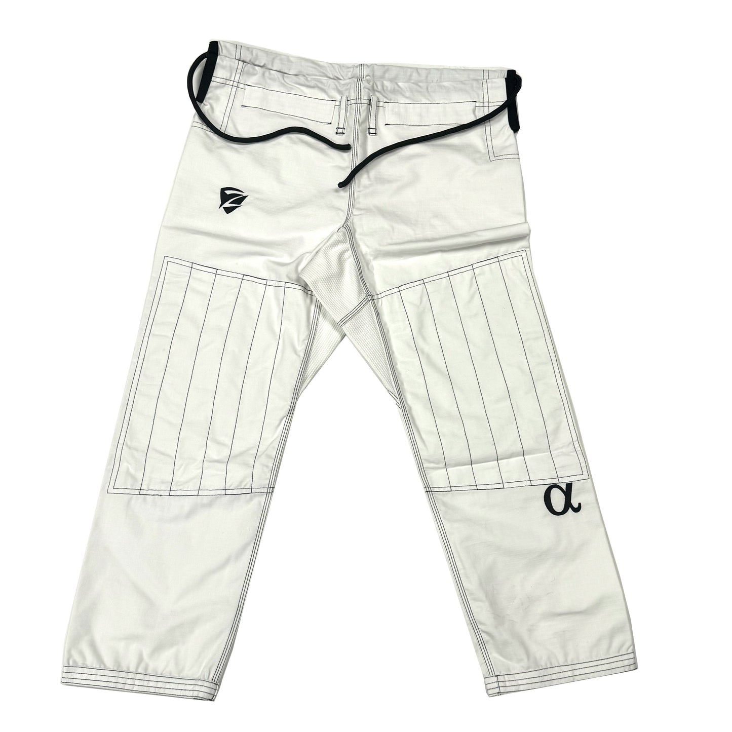 Zed Honra Women’s Alpha Gi – Front View of White BJJ Ripstop Pants with Reinforced Stitching