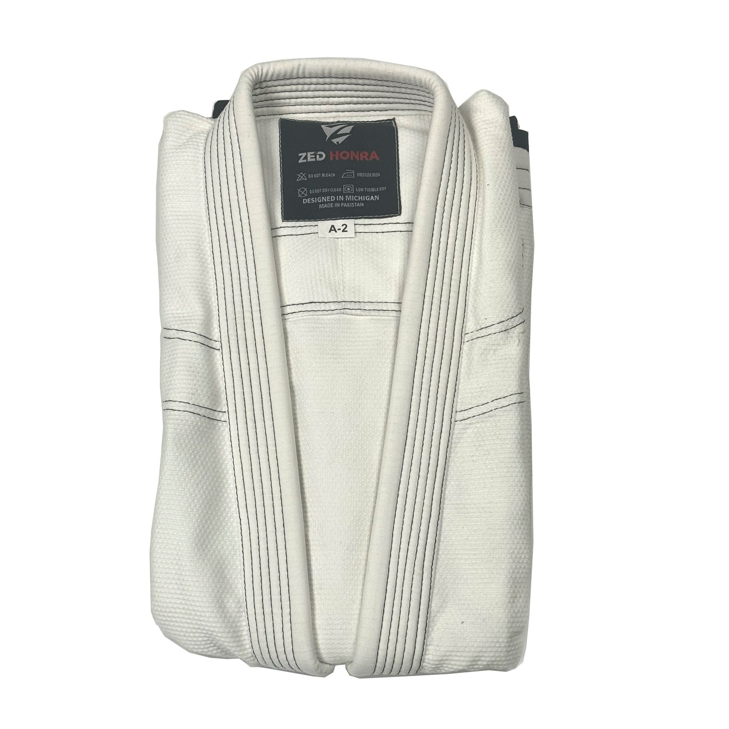 Zed Honra Women’s Alpha Gi – White BJJ Kimono Jacket Folded for Storage or Display