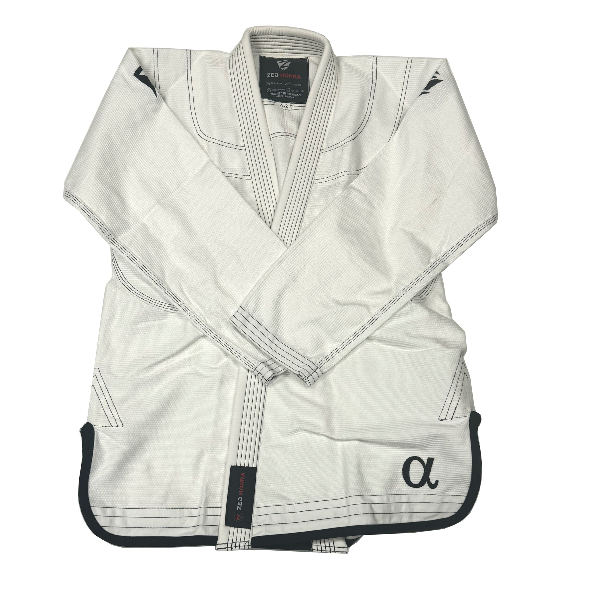 Zed Honra Women’s Alpha Gi – White BJJ Kimono Front View with Arms Crossed