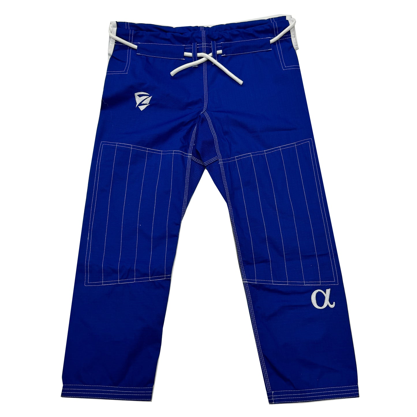 Zed Honra Women’s Alpha Gi – Front View of Blue BJJ Ripstop Pants with Reinforced Stitching