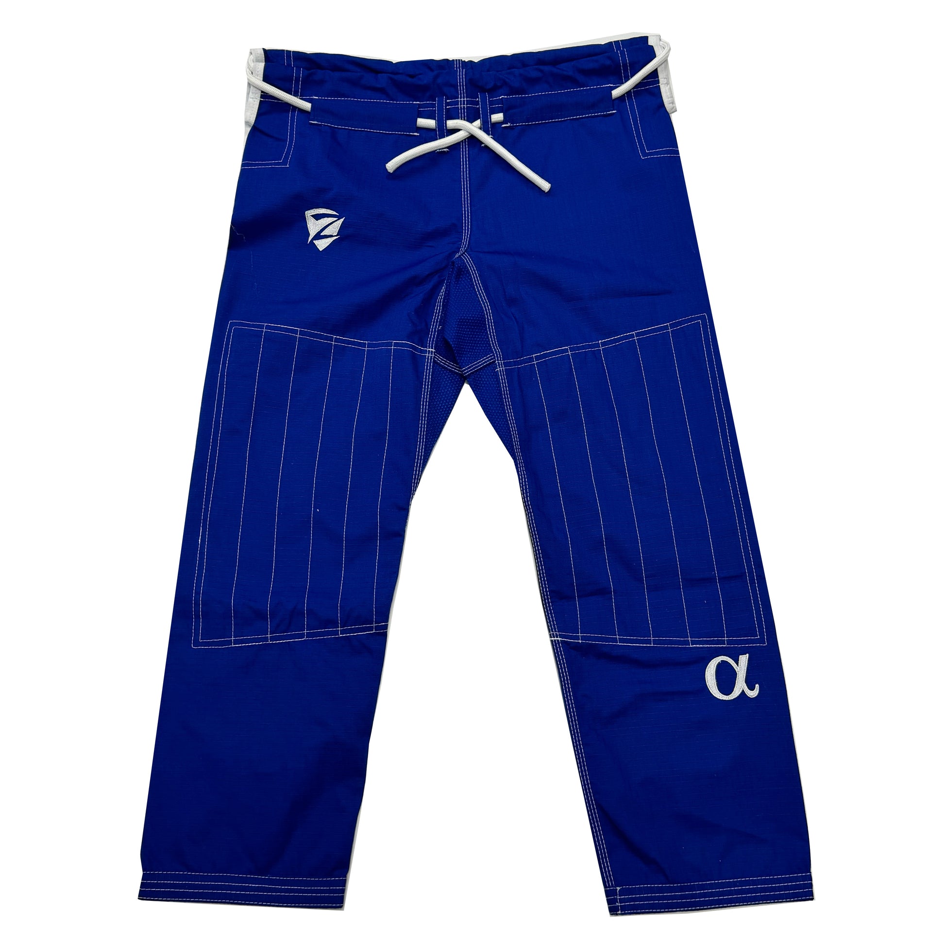 Zed Honra Women’s Alpha Gi – Front View of Blue BJJ Ripstop Pants with Reinforced Stitching