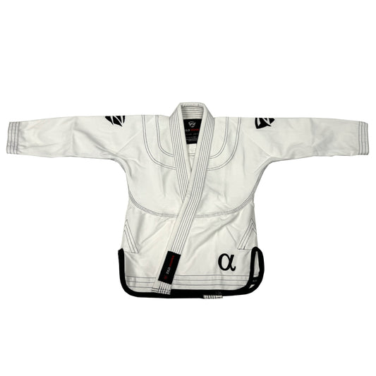 Zed Honra Men’s Alpha Gi – Front View of White BJJ Kimono Jacket with 450 GSM Pearl Weave Fabric