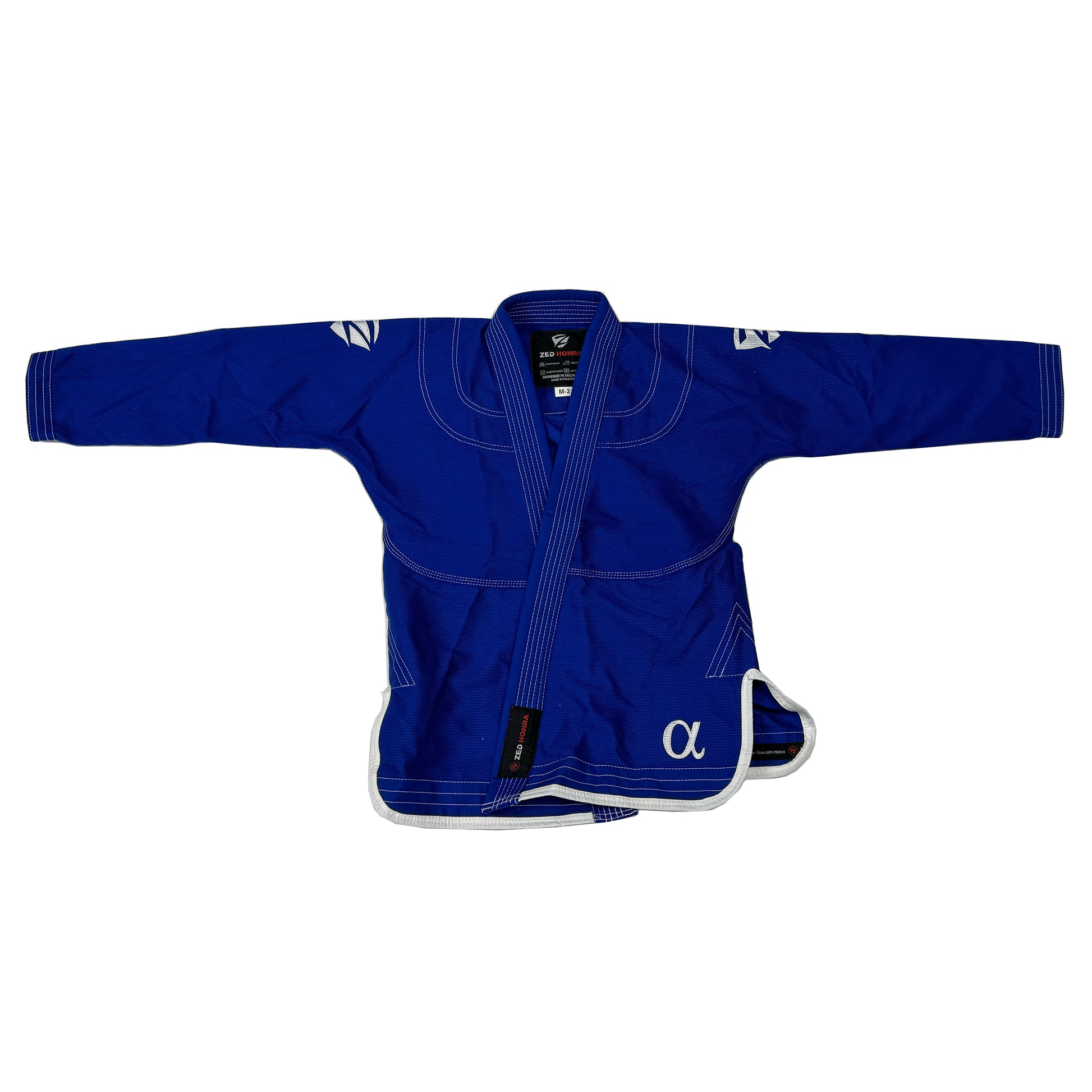 Zed Honra Women’s Alpha Gi – Front View of Blue BJJ Kimono with 450 GSM Pearl Weave Jacket