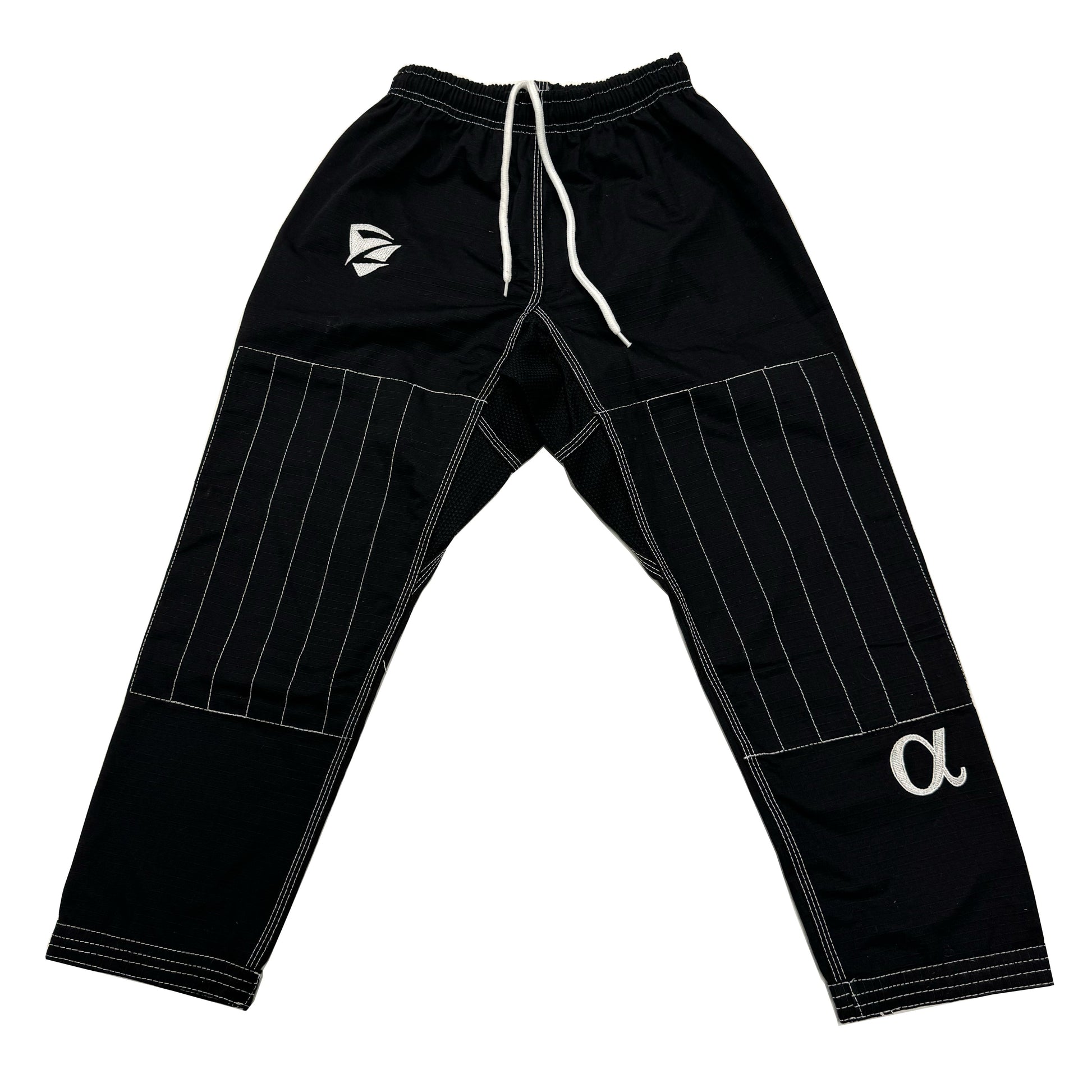 Zed Honra Youth Alpha Gi – Front View of Black BJJ Ripstop Pants with Reinforced Stitching