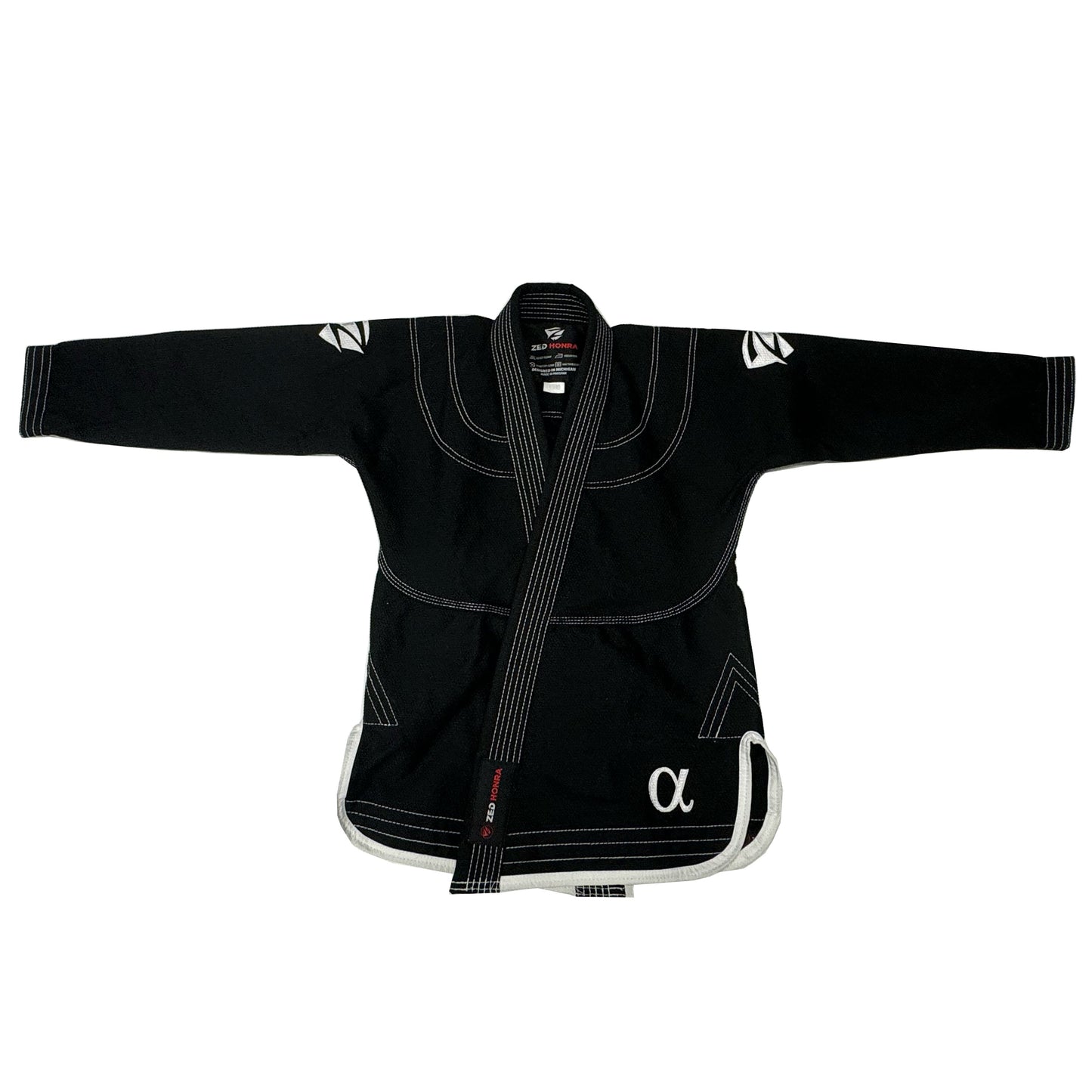 Zed Honra Women’s Alpha Gi – Front View of Black BJJ Kimono with 450 GSM Pearl Weave Jacket