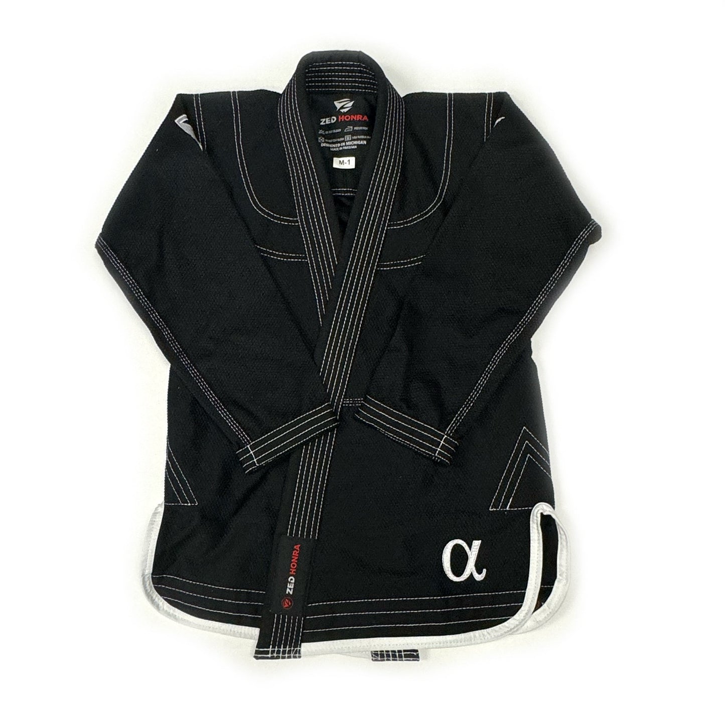 Zed Honra Men’s Alpha Gi – Front View of Black BJJ Kimono Jacket with Arms Folded