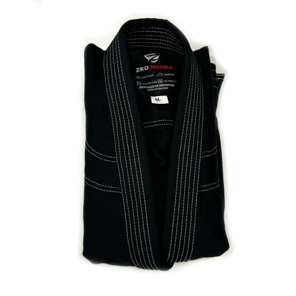 Zed Honra Men’s Alpha Gi – Black BJJ Kimono Jacket Neatly Folded for Storage or Display