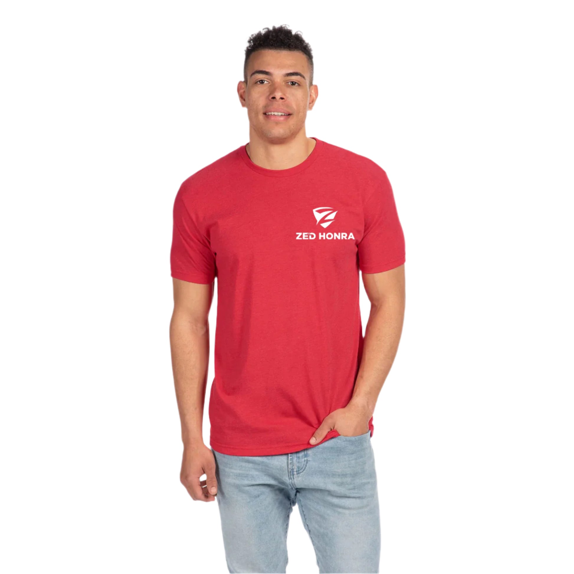 Zed Honra ‘Bone Collector’ Jiu-Jitsu T-Shirt in Red – Front View on Man