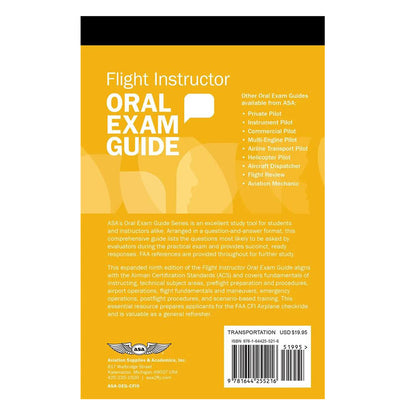 Back cover of ASA Flight Instructor Oral Exam Guide, Ninth Edition, ASA-OEG-CFI9 aviation instructor study guide