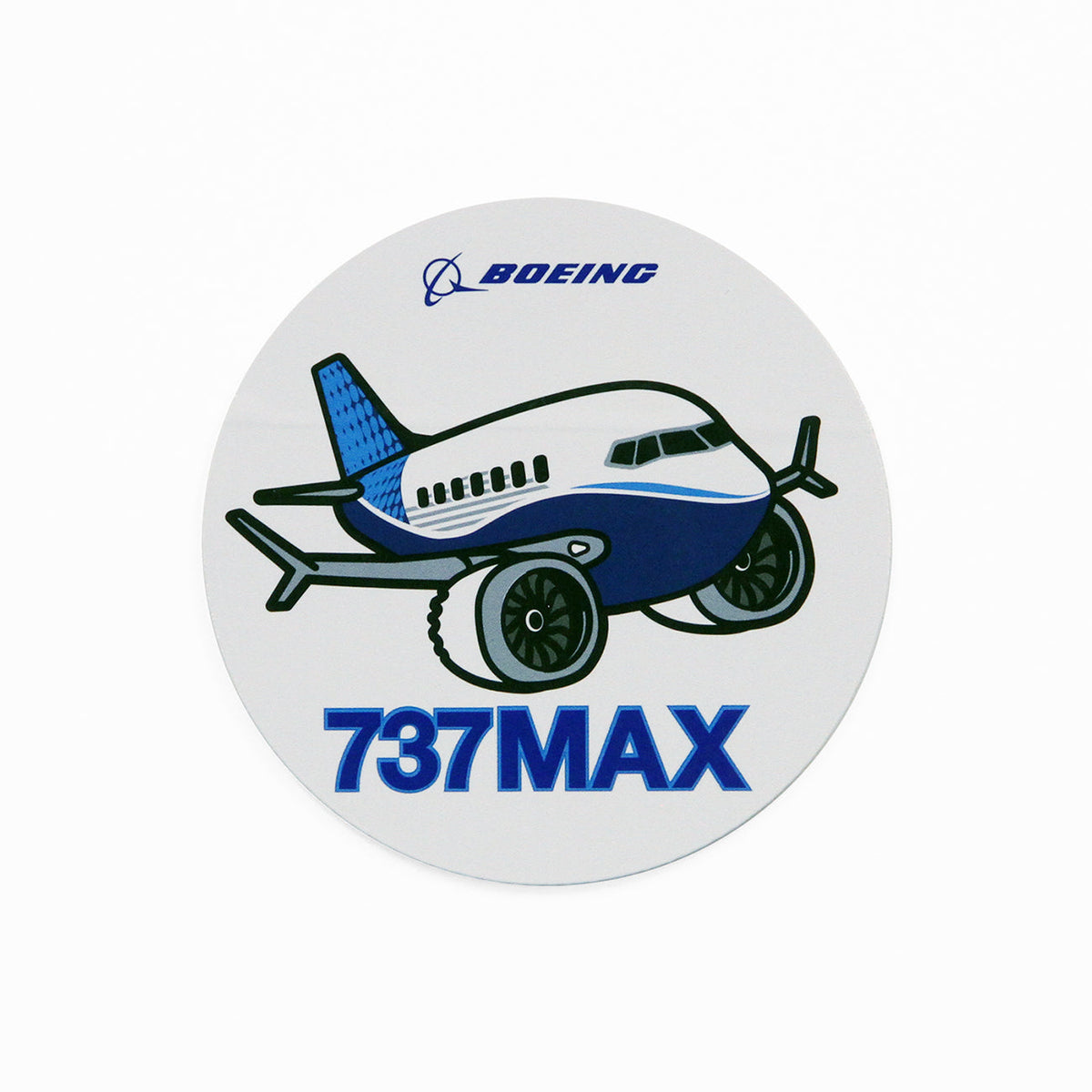 Boeing 737 MAX Pudgy PVC sticker with blue-and-white cartoon airplane and 737 MAX lettering