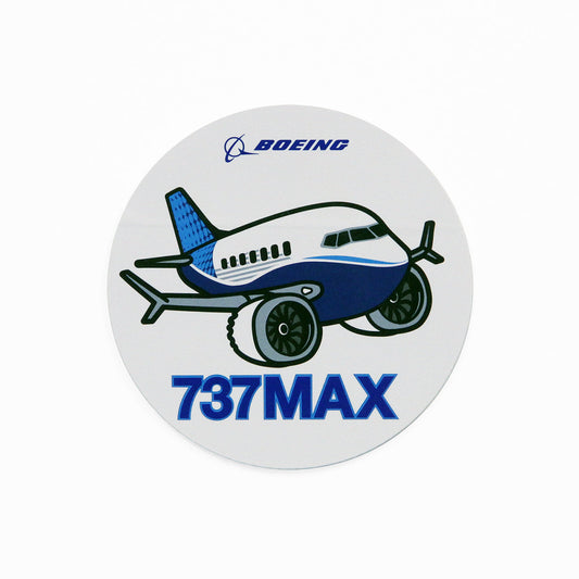 Boeing 737 MAX Pudgy PVC sticker with blue-and-white cartoon airplane and 737 MAX lettering