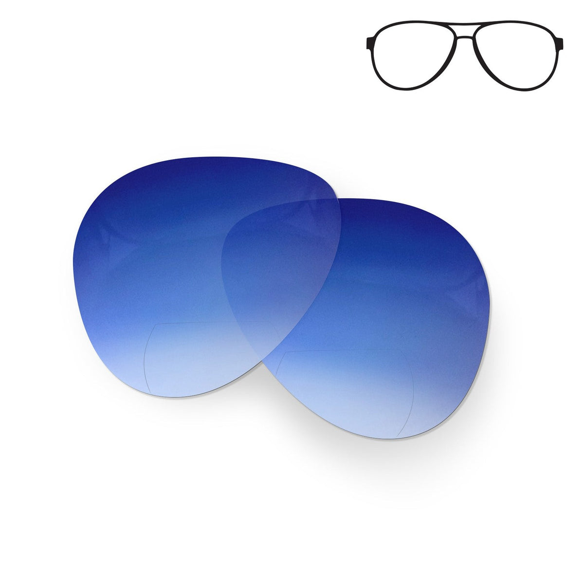 Flying Eyes Cooper Aviator replacement lenses, narrow non-prescription bifocal gradient mirrored sapphire 1 5