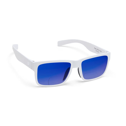 Flying Eyes Kingfisher Narrow bifocal sunglasses, White frame with Gradient Mirrored Sapphire lenses