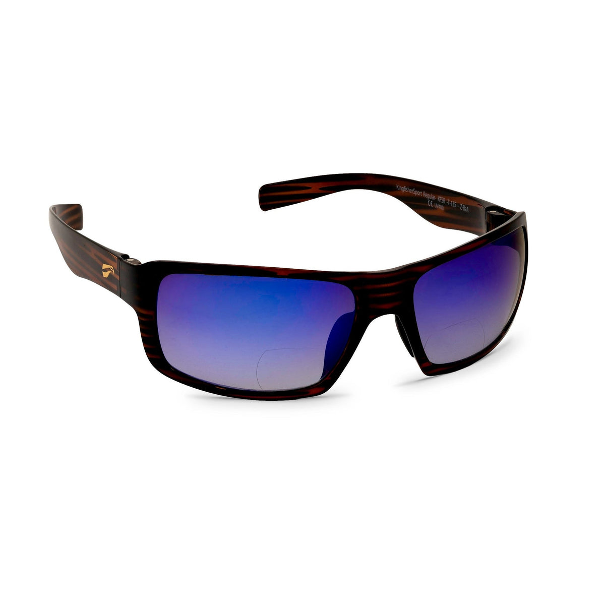 Flying Eyes Kingfisher Sport bifocal sunglasses, tortoise gradient mirrored sapphire frame and lens configuration