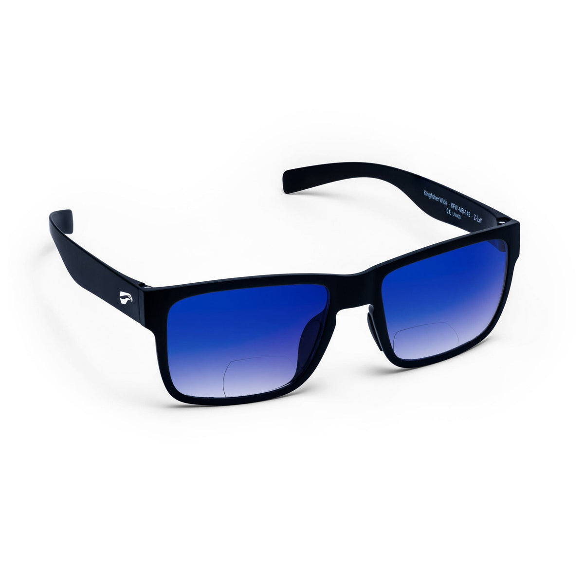 Flying Eyes Kingfisher Wide bifocal sunglasses, Matte Black frame with Gradient Mirrored Sapphire lenses