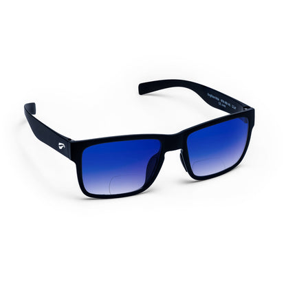 Flying Eyes Kingfisher Wide bifocal sunglasses, Matte Black frame with Gradient Mirrored Sapphire lenses