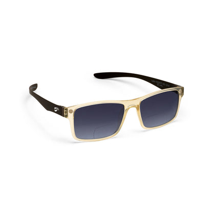 Flying Eyes Luzon non-prescription bifocal glasses, black-tie frame with gradient-gray lenses