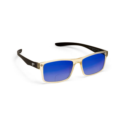 Flying Eyes Luzon non-prescription bifocal glasses, black-tie frame with gradient-mirrored-sapphire lenses