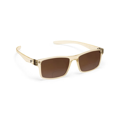 Flying Eyes Luzon non-prescription bifocal glasses, clear frame with gradient-copper lenses