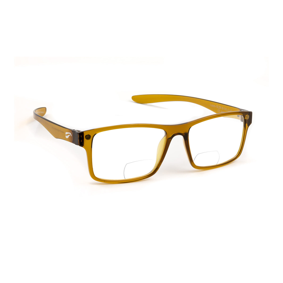 Flying Eyes Luzon non-prescription bifocal glasses, honey-brown frame with clear lenses