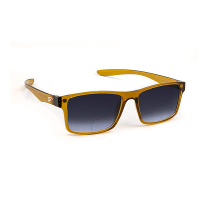 Flying Eyes Luzon non-prescription bifocal glasses, honey-brown frame with gradient-gray lenses