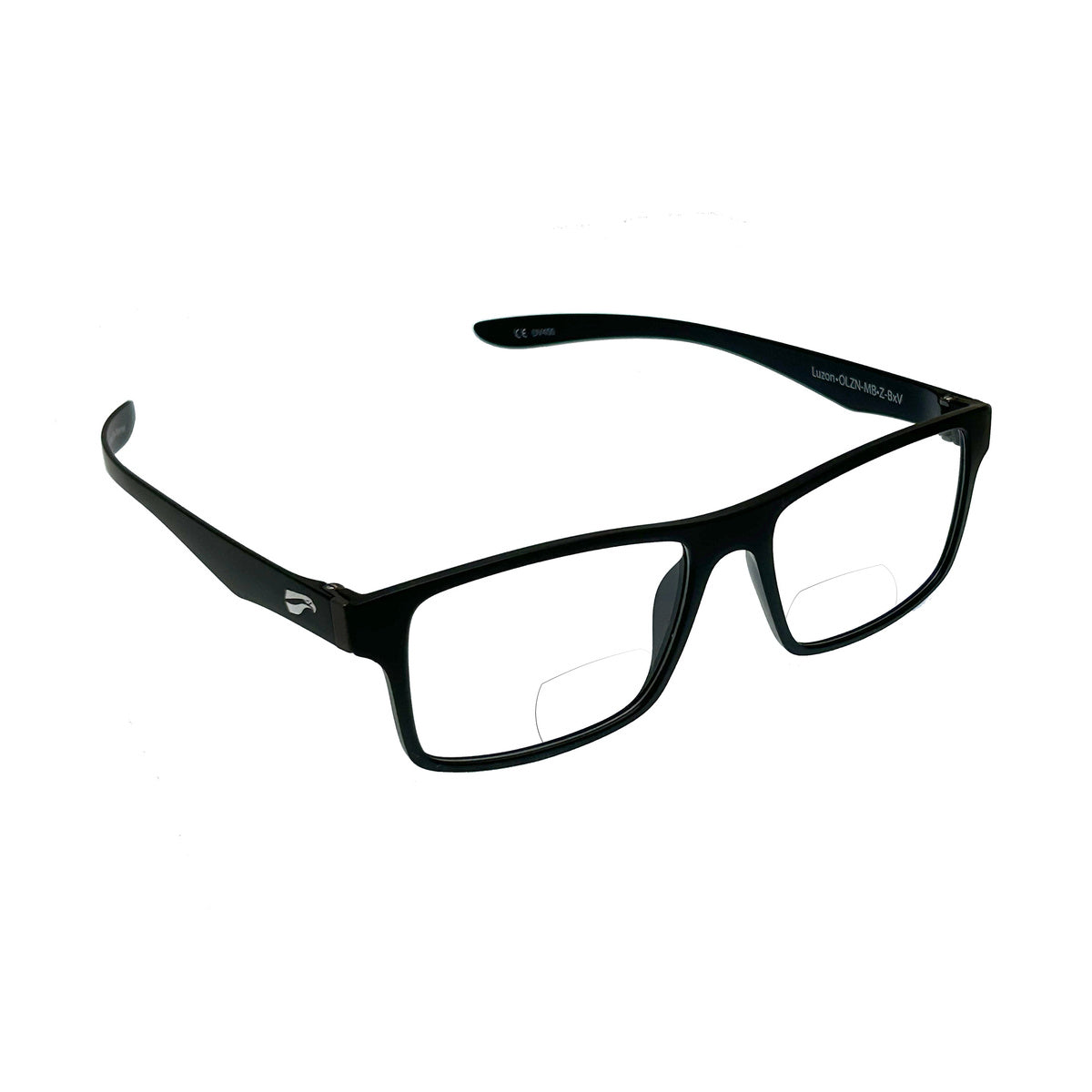 Flying Eyes Luzon non-prescription bifocal glasses, matte-black frame with clear lenses