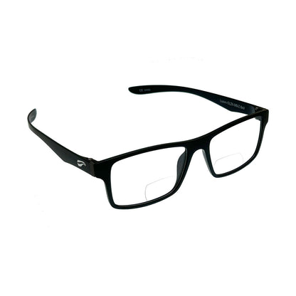 Flying Eyes Luzon Readers in Matte Black frame with clear reading lenses, headset-friendly eyeglasses