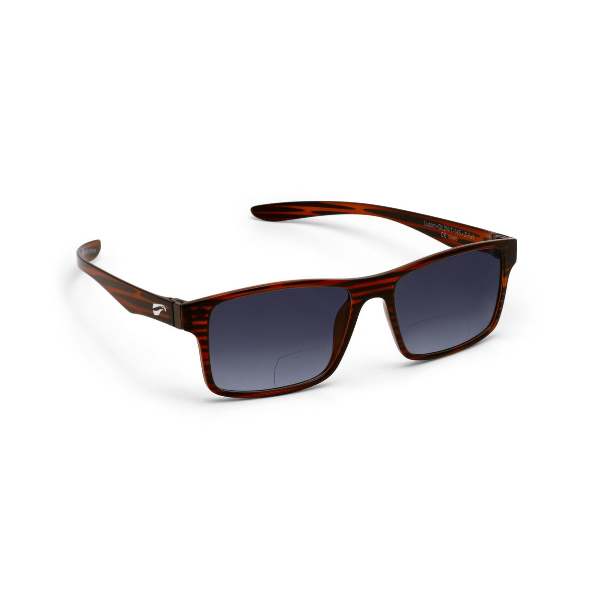 Flying Eyes Luzon non-prescription bifocal glasses, tortoise frame with gradient-gray lenses
