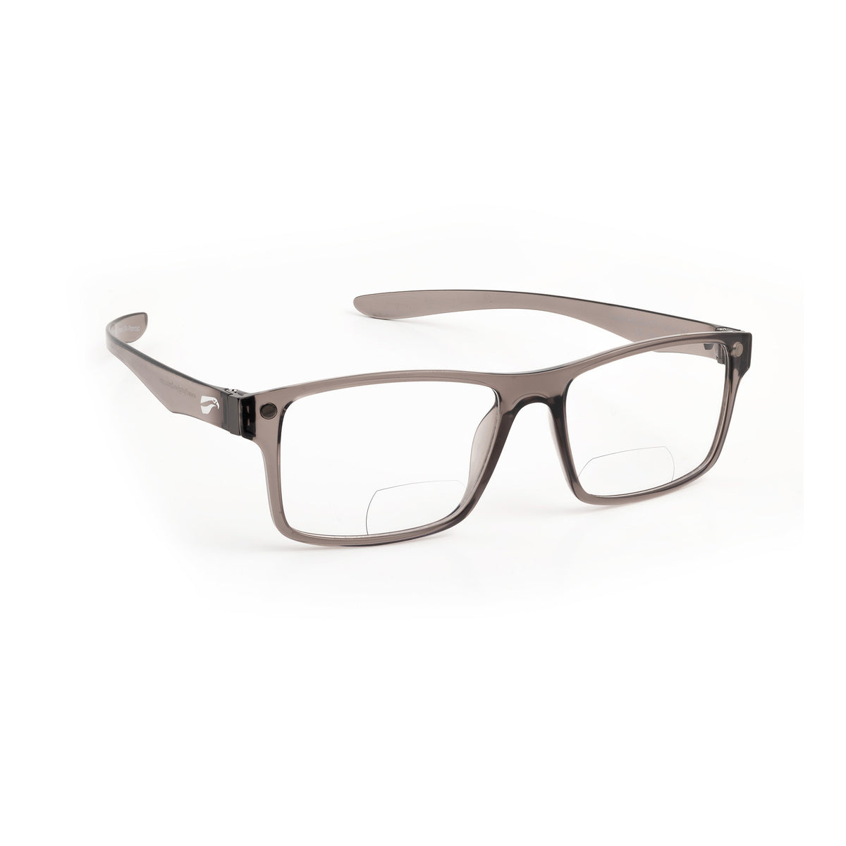 Flying Eyes Luzon Readers in Translucent Gray frame with clear reading lenses, headset-friendly eyeglasses