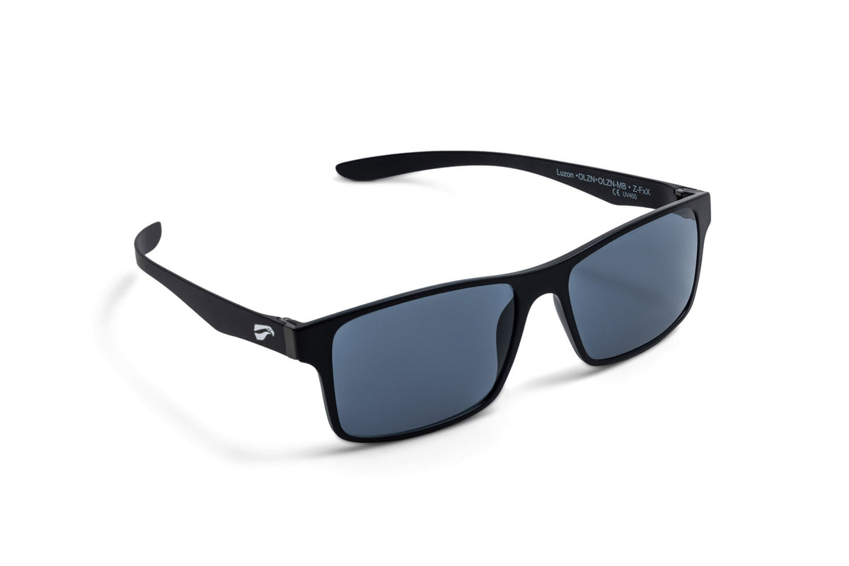Flying Eyes Luzon matte black dark solid gray eyeglasses, three-quarter view